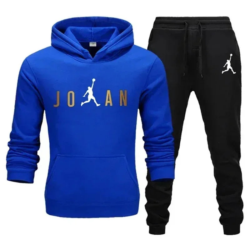 Men's fashionable casual outdoor fitness jogging set, autumn and winter pullover hoodie + sweatpants two-piece set