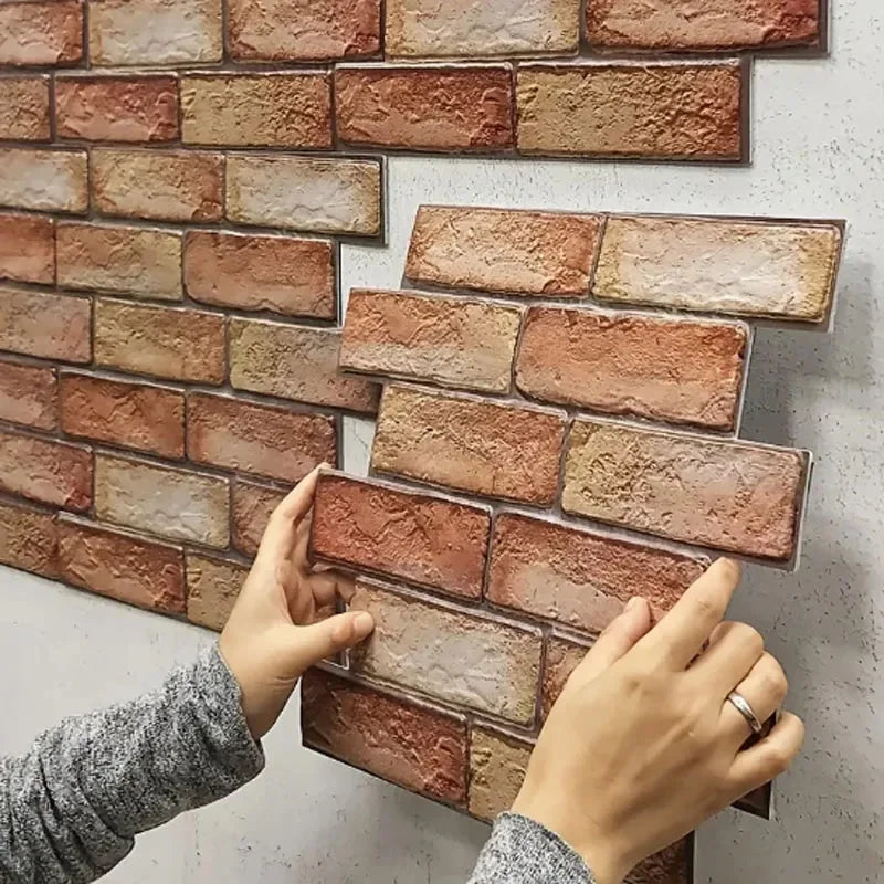 5/10pcs Self Adhesive Waterproof 3D Wall Panels, Brick Wallpaper, Retro Sticker for Bathroom, Fireplace decorative wall stickers