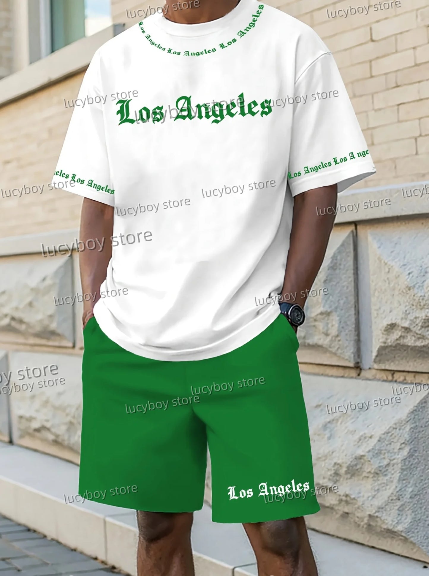 Completo da uomo Los Angeles stampato 2025, set di 2 pezzi, completo casual, abbigliamento sportivo, set fitness, tuta da uomo, abbigliamento oversize