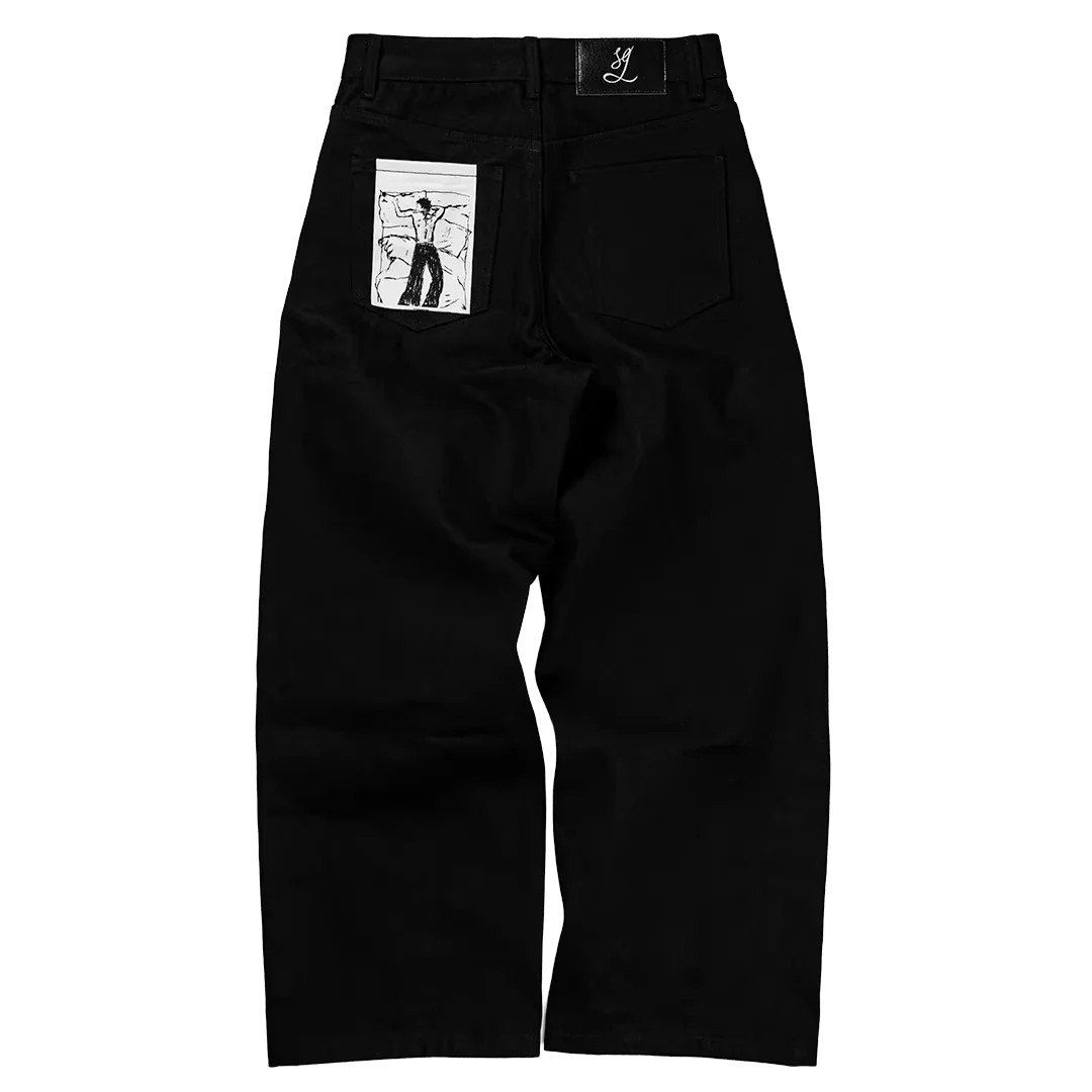 Jeans larghi a gamba dritta con tasche e design alla moda, modello a ali, stile coreano, nuovi pantaloni in denim di tendenza