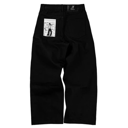 Jeans larghi a gamba dritta con tasche e design alla moda, modello a ali, stile coreano, nuovi pantaloni in denim di tendenza