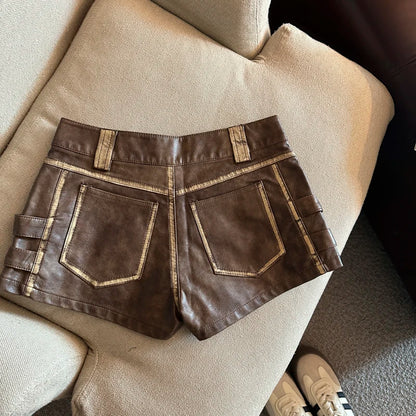 Women's Y2k Hot Girl Low Waist Pu Leather Shorts Lady Streetwear Faux Leather Slim Short Pants