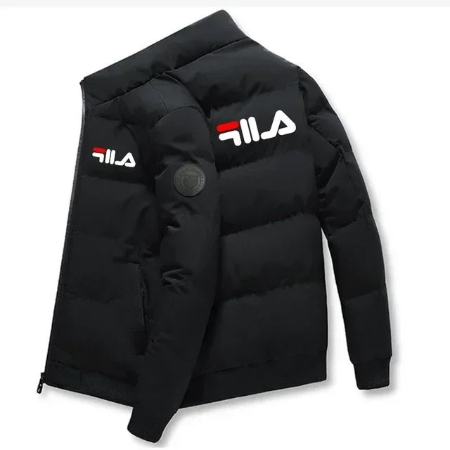 2025 Autumn Winter Men's Short Warm Coat Thick Windshield Casual Printed Zipper Jacket For Outdoor Activities And Street Style