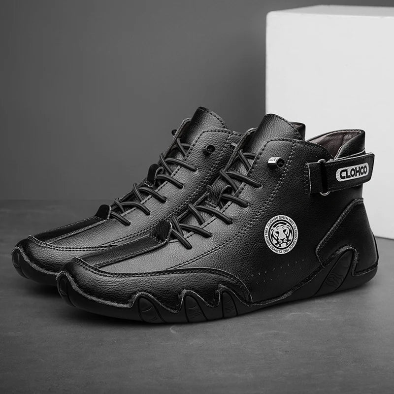 CLOHOO Scarpe da ginnastica da uomo in pelle PU con lacci, nere, casual, da passeggio, leggere, comode e traspiranti, marroni, da uomo