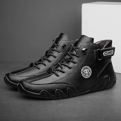 CLOHOO Scarpe da ginnastica da uomo in pelle PU con lacci, nere, casual, da passeggio, leggere, comode e traspiranti, marroni, da uomo