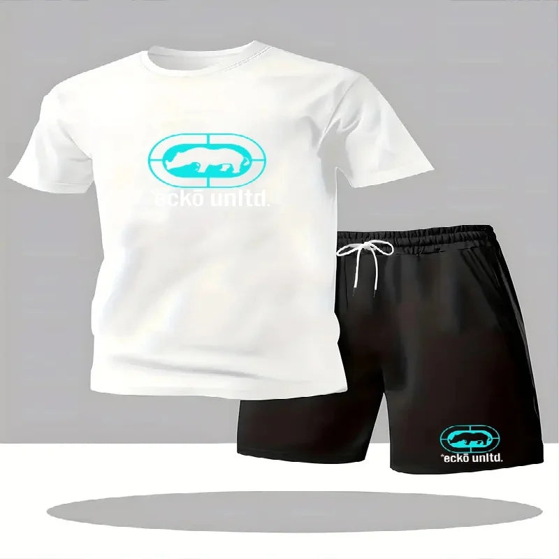 Nuovo set estivo casual da uomo composto da t-shirt e pantaloncini, completo due pezzi dalla vestibilità comoda, set sportivo traspirante a maniche corte da uomo, completo due pezzi