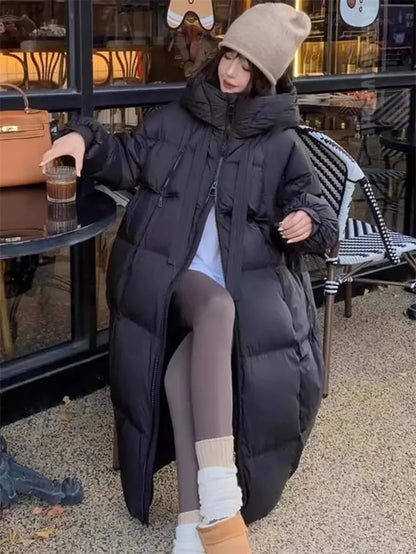 Fashion Oversize Loose Parkas Women's X-long Cotton-padded Jacket Winter Streetwear Overcoat Hooded Coats Black White Jackets