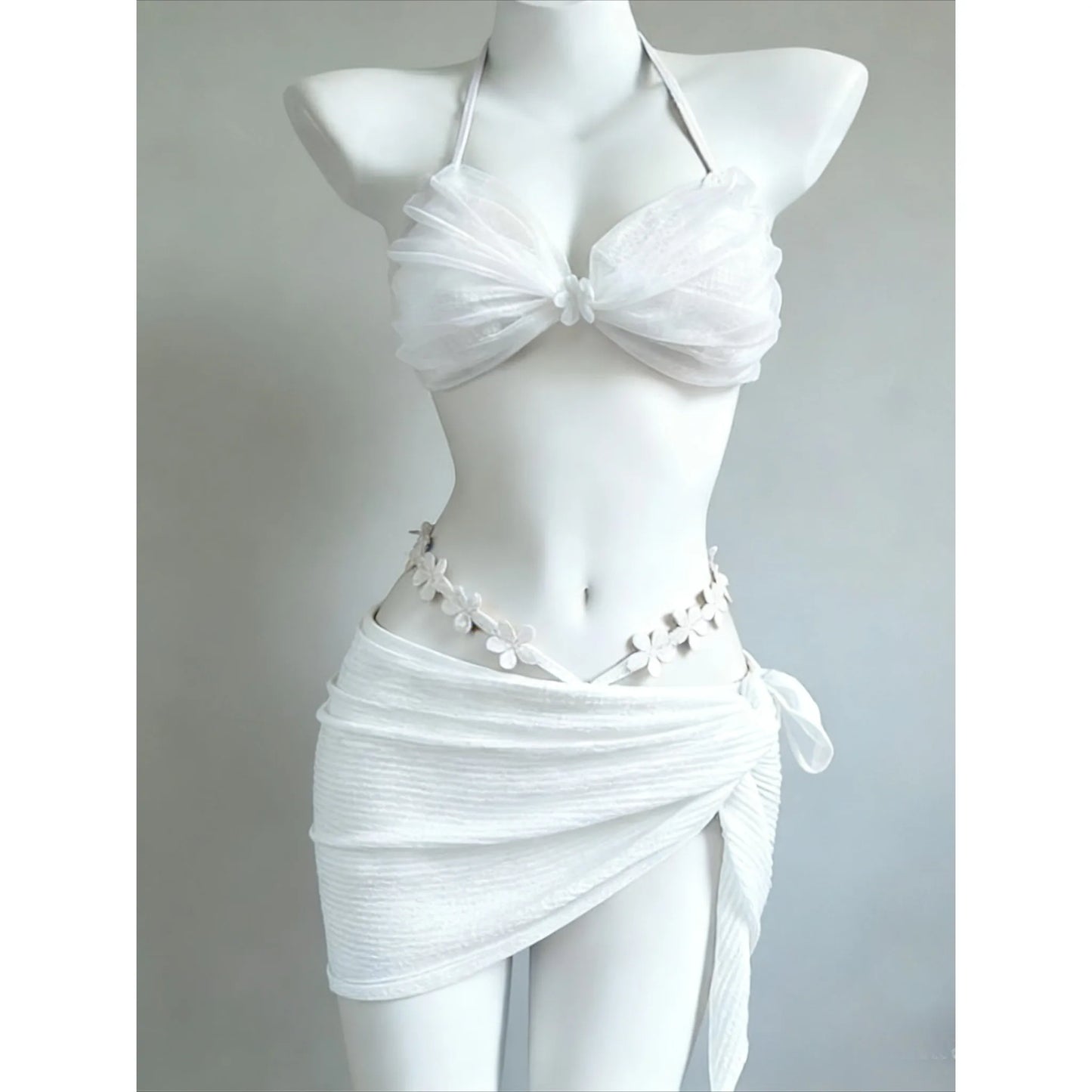 2026 New High Waist Fairy Sweet 4-Piece Women's Split Bikini Set Print Long Sleeve Swimwear Trendy Beach Vacation Fairy Swimsuit