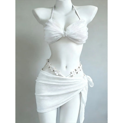 2026 Nuovo bikini da donna a 4 pezzi con stampa a vita alta e maniche lunghe, ideale per vacanze al mare.