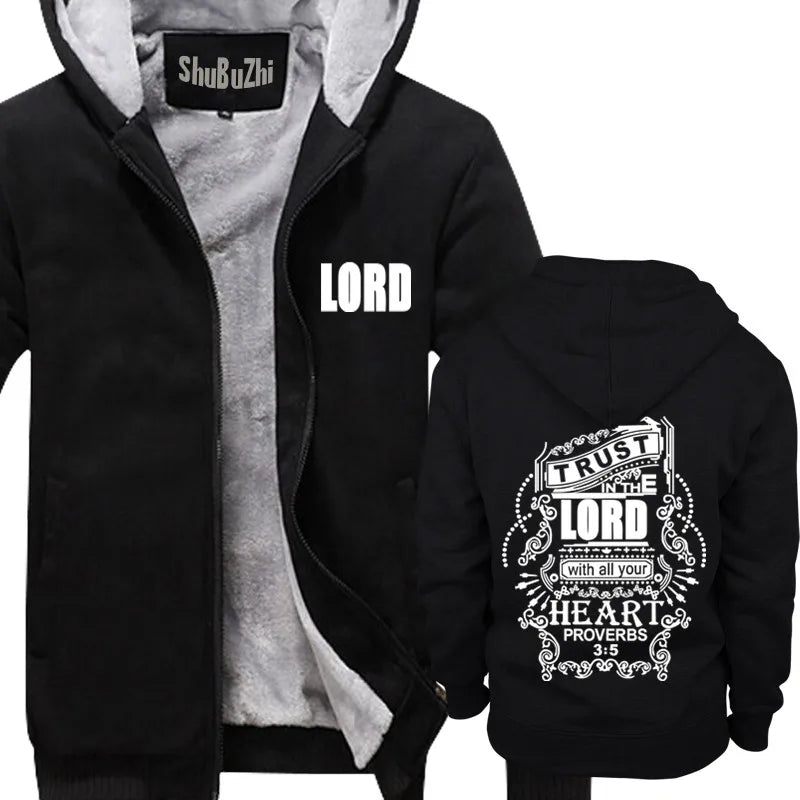 Confida nel Signore Felpe con cappuccio cristiane da uomo Felpe con cappuccio nere in cotone con Gesù cappotto invernale da uomo giacca di marca alla moda