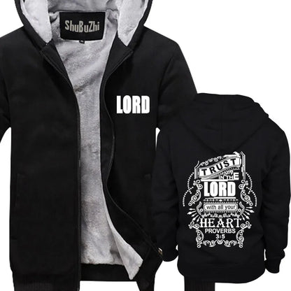 Confida nel Signore Felpe con cappuccio cristiane da uomo Felpe con cappuccio nere in cotone con Gesù cappotto invernale da uomo giacca di marca alla moda