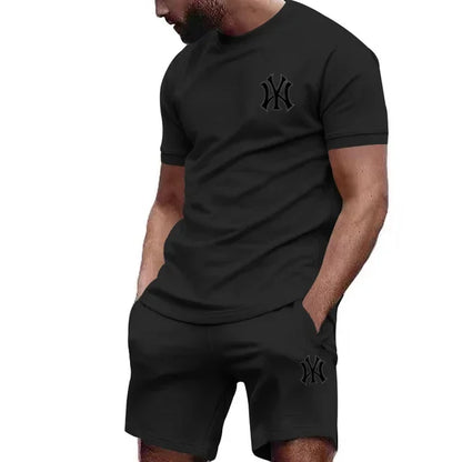 2026 hot men's two-piece sportswear short sleeved T-shirt and summer running fitness sportswear