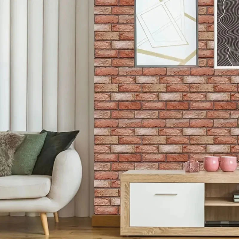 5/10pcs Self Adhesive Waterproof 3D Wall Panels, Brick Wallpaper, Retro Sticker for Bathroom, Fireplace decorative wall stickers