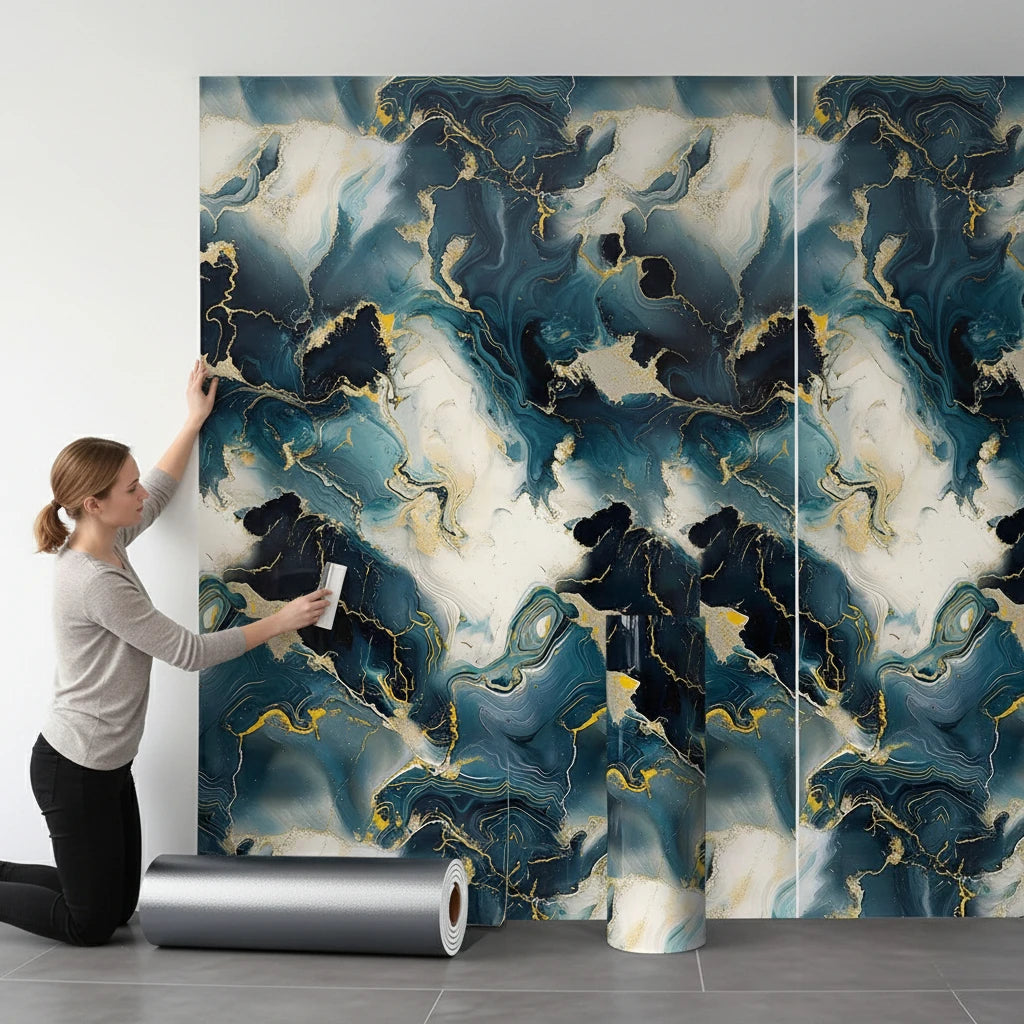 Self Adhesive Marble Wallpaper 1 Roll Waterproof Antifouling Thick Foam Wall Sticker for Bedroom Living Room