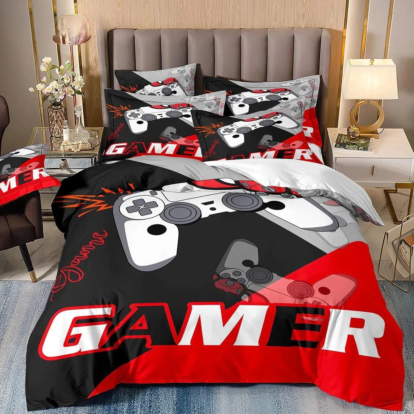 Set di biancheria da letto per gamer per ragazzi, set copripiumino per videogiochi, copripiumino matrimoniale, set letto con design PlayStation per ragazzi e ragazze.
