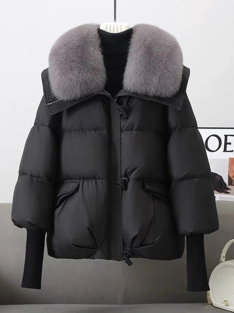 2025 Women Parkas Down Cotton Short Padded Jacket Fur Collar Autumn Winter Thick Coats Female Black Casual Outerwear Clothes