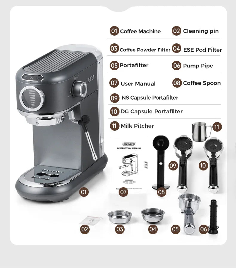 Macchina per caffè espresso Cafelffe 4 in 1 Cafetera Cappuccino Dolce Gusto Nes Capsule ESE Pod Ground Regalo per amante, papà, mamma