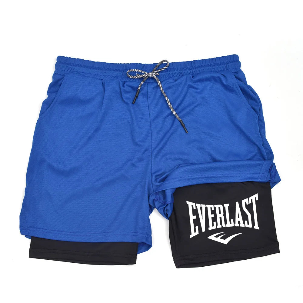 Pantaloncini da palestra a compressione da uomo EVERLAST, pantaloni sportivi stampati a doppio strato ad asciugatura rapida, pantaloncini casual da basket per allenamento muscolare.