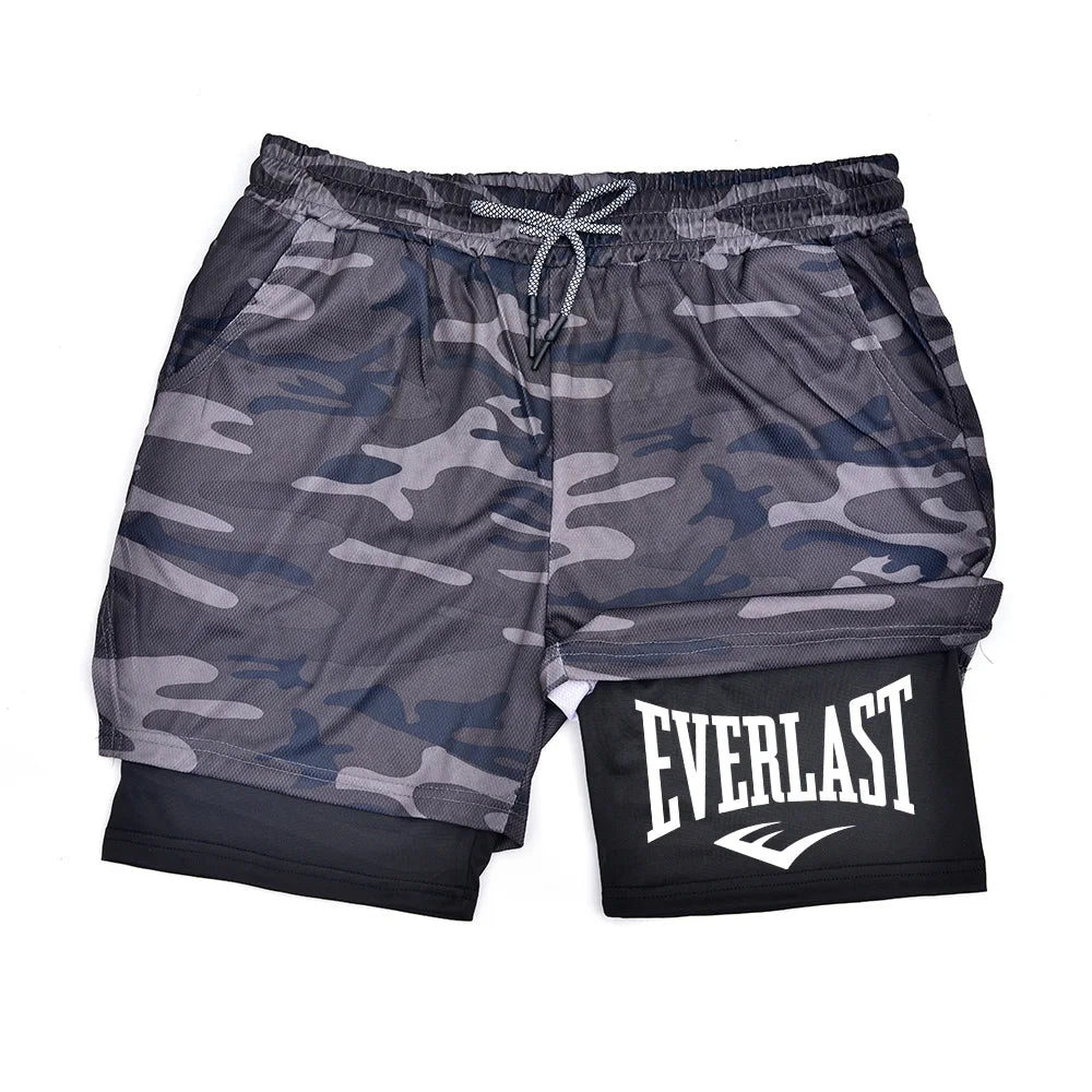 Pantaloncini da palestra a compressione da uomo EVERLAST, pantaloni sportivi stampati a doppio strato ad asciugatura rapida, pantaloncini casual da basket per allenamento muscolare.