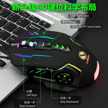 1 mouse da gioco meccanico V7 con luci LED, mouse cablato per notebook, laptop e computer desktop, design ambidestro in plastica