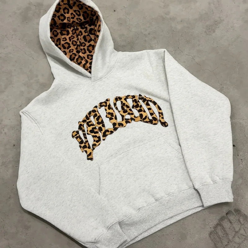 2025 New Tracksuit Men Clothing Y2K Vintage Embroidered Leopard Print Street Casual Hoodie Trendy Double Waist Unisex Sweatpants