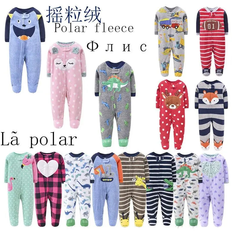 Tute in pile per bambini e bambine, con piedini, pagliaccetti, pigiami caldi per primavera, autunno e inverno.