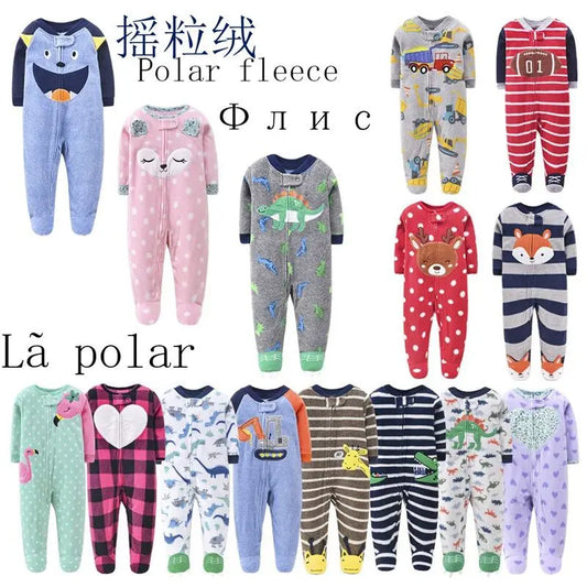 Tute in pile per bambini e bambine, con piedini, pagliaccetti, pigiami caldi per primavera, autunno e inverno.