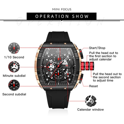 Orologio sportivo da uomo di lusso impermeabile al quarzo con cinturino in silicone, orologio da polso alla moda Relogio Masculino 0399G