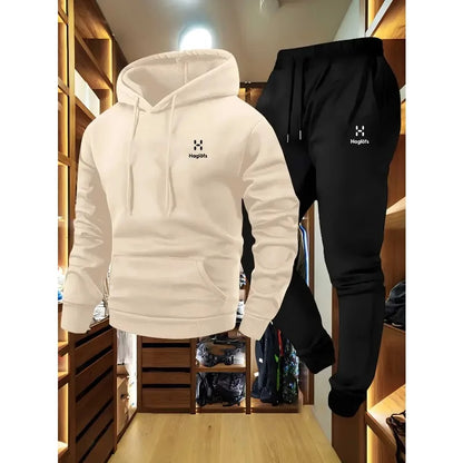 2025 comfortable and breathable men's autumn and winter casual two-piece set hooded sweatshirt long pants regular outdoor