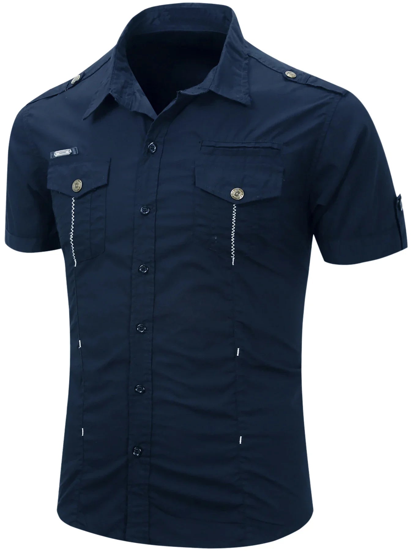 Camicia tattica militare estiva da uomo casual 100% cotone 2025, a maniche corte, tinta unita, con tasca