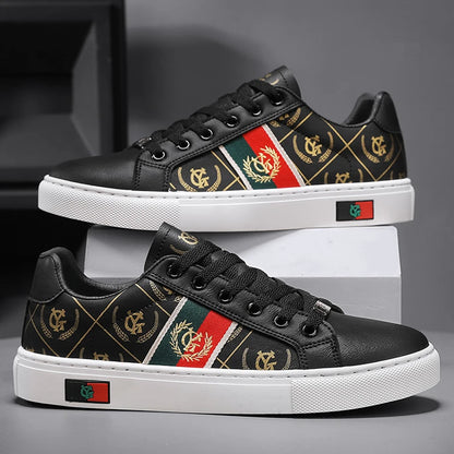 Sneakers casual da uomo, scarpe punk dorate con tomaia in microfibra e pelle, scarpe sportive con plateau rialzato.
