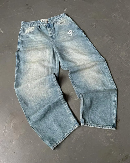 2024 Nuova tendenza americana 2024 Jeans larghi con ricamo hip-hop retrò per uomo e donna Y2K Harajuku Gothic Streetwear