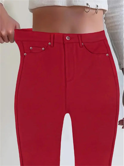 Women Slim Fit Stretch Jeans - 9/10 Length Ankle-Length Colorful Comfort Stretch Fabric  Pants Elastic Waist Casual Office Comfy