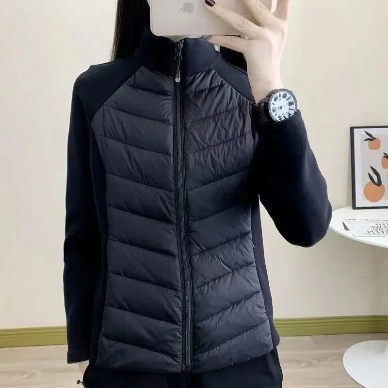 Spliced Motion Cotton-padded Jacket Women's Sweatshirt Stand-up Collar Warm Slim Coat Outdoor Sports Outerwear Autumn Winter