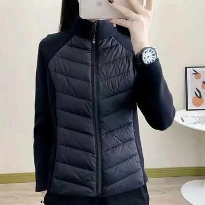 Spliced Motion Cotton-padded Jacket Women's Sweatshirt Stand-up Collar Warm Slim Coat Outdoor Sports Outerwear Autumn Winter