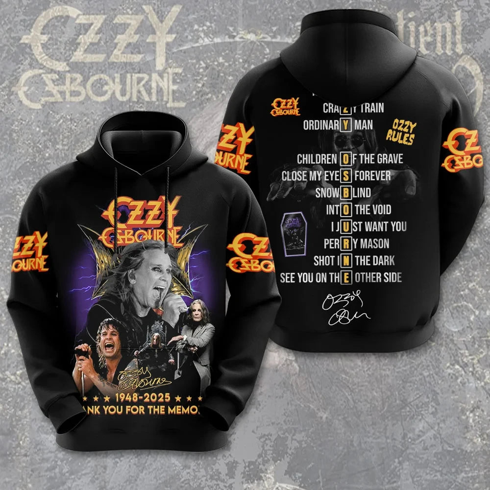 Felpa con cappuccio con stampa 3D del gruppo rock Ozzy Osbourne, uomo e donna, alla moda, oversize, abbigliamento per adulti, cappotto per fan, felpa con cappuccio da uomo Y2k
