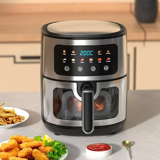 Friggitrice ad aria in acciaio inossidabile da 5 litri, elettrodomestico da cucina elettrico con display LCD e controllo touch screen, senza olio, per casa e hotel