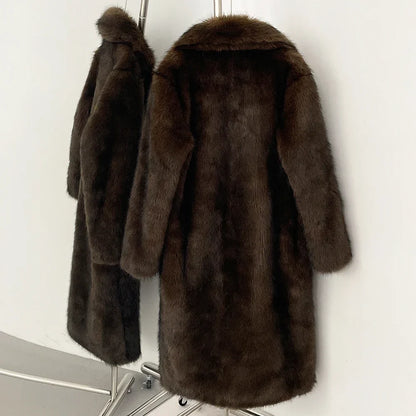 Fur Coat Eco-friendly Artificial Fur Coat Faux Fur Jacket Lapel Covered Button Loose Casual Women Coats Women's Winter Jacket