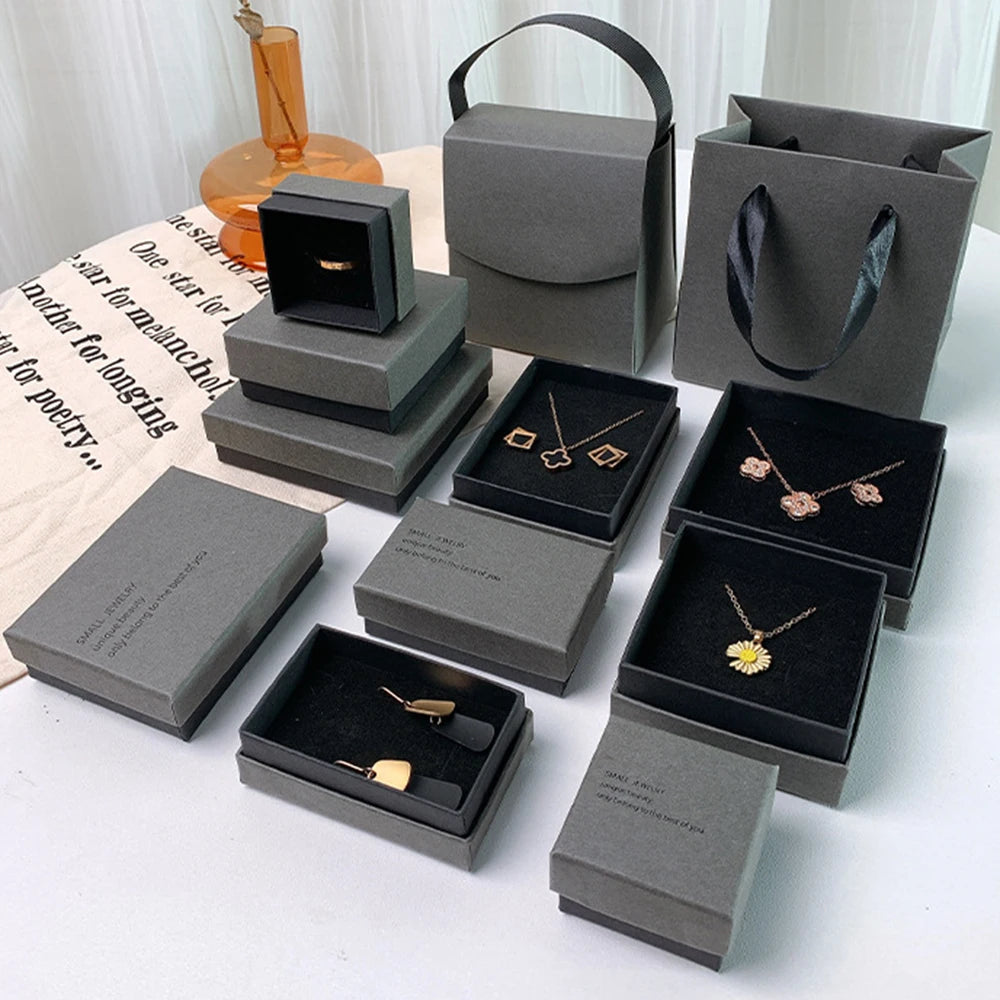 Semplice portagioie per orecchini, anelli, bracciali e collane, in carta grigia e nera, espositore per gioielli, scatola organizer per gioielli.