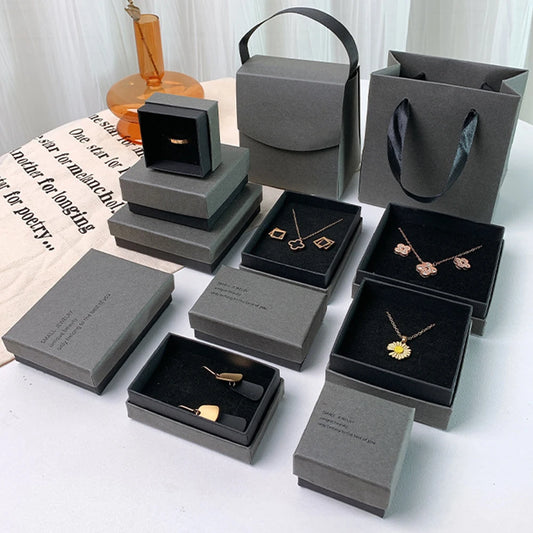 Semplice portagioie per orecchini, anelli, bracciali e collane, in carta grigia e nera, espositore per gioielli, scatola organizer per gioielli.