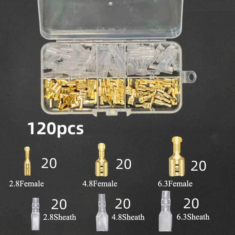 Insulated Male Female Wire Connector Tabs Set 2.8/4.8/6.3mm Electrical Crimp Terminals Brass Spade Terminal Connectors Kit