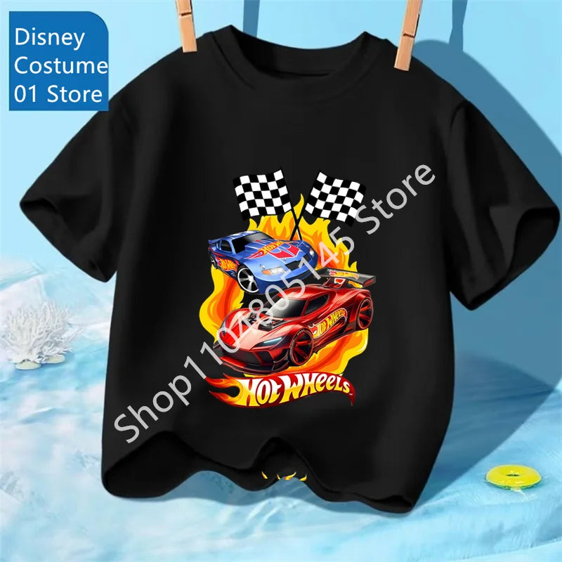 Maglietta per ragazzi, abbigliamento per bambini, magliette con stampa di auto Hot Wheels Race, top grafici, maglietta gialla per bambini, taglie da 8 a 12 anni.