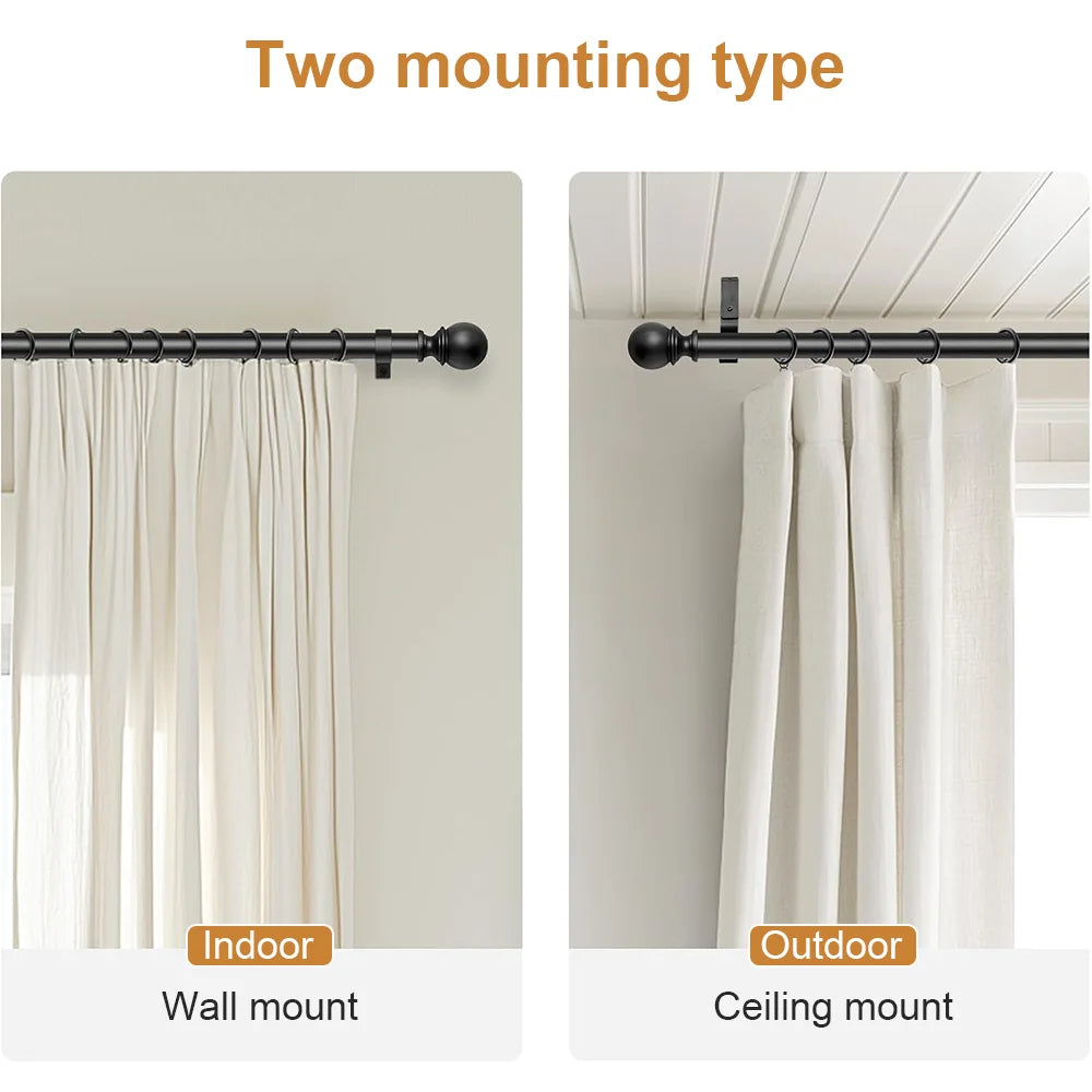 Adjustable Metal Curtain Rod Telescopic Poles with Bracket 70-120cm/120-210cm/160-300cm Multiple Colors