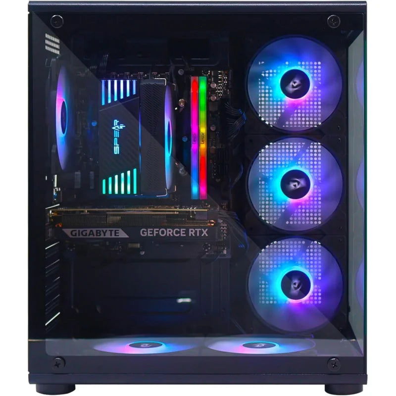 PC da gaming – i5-14400F, RTX 5050 8GB con tripla ventola, 32GB DDR5, SSD NVMe da 1TB a 3300MB/s, alimentatore da 600W, case ARGB con 6 ventole ARGB e telecomando.