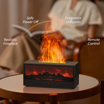 Diffusore di aromi creativo per camino con effetto fiamma, umidificatore d'aria e luci colorate con telecomando, ideale come regalo per casa o ufficio/set di oli essenziali.