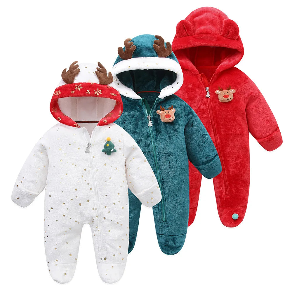 Tutina per neonato Autunno Inverno 2025, tutina natalizia in flanella con cappuccio, tutina per bambina 0-1 anni, tuta per neonato