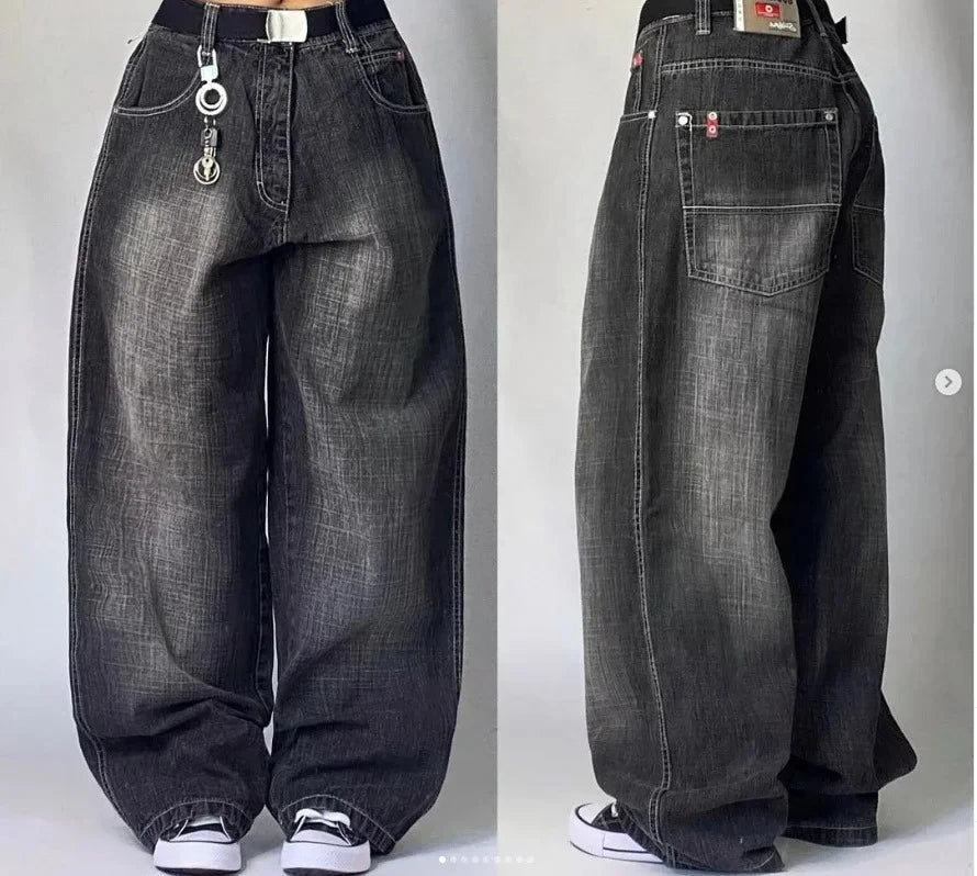 2024 New American Trend Retro Hip-hop Embroidery Pattern Baggy Jeans For Men And Women Y2K Harajuku Gothic Wide Pants Streetwear