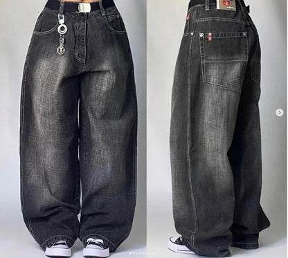 2024 New American Trend Retro Hip-hop Embroidery Pattern Baggy Jeans For Men And Women Y2K Harajuku Gothic Wide Pants Streetwear