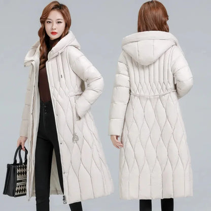 2025 Long Winter Over-The-Knee Overcoat Parka    Down Cotton-Padded Jacket Women's Plus Size 100 KG Slim Cotton-Padded Jacket