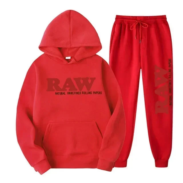 2025 Men's Set RAW Tracksuit men Running Hoodie Sweatpants Men's Set 2 piece set mens outfits  Autumn Winter warm sweatsuits
